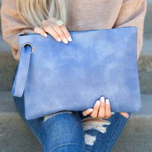 AVERY Slate Blue Oversized Vegan Leather Clutch